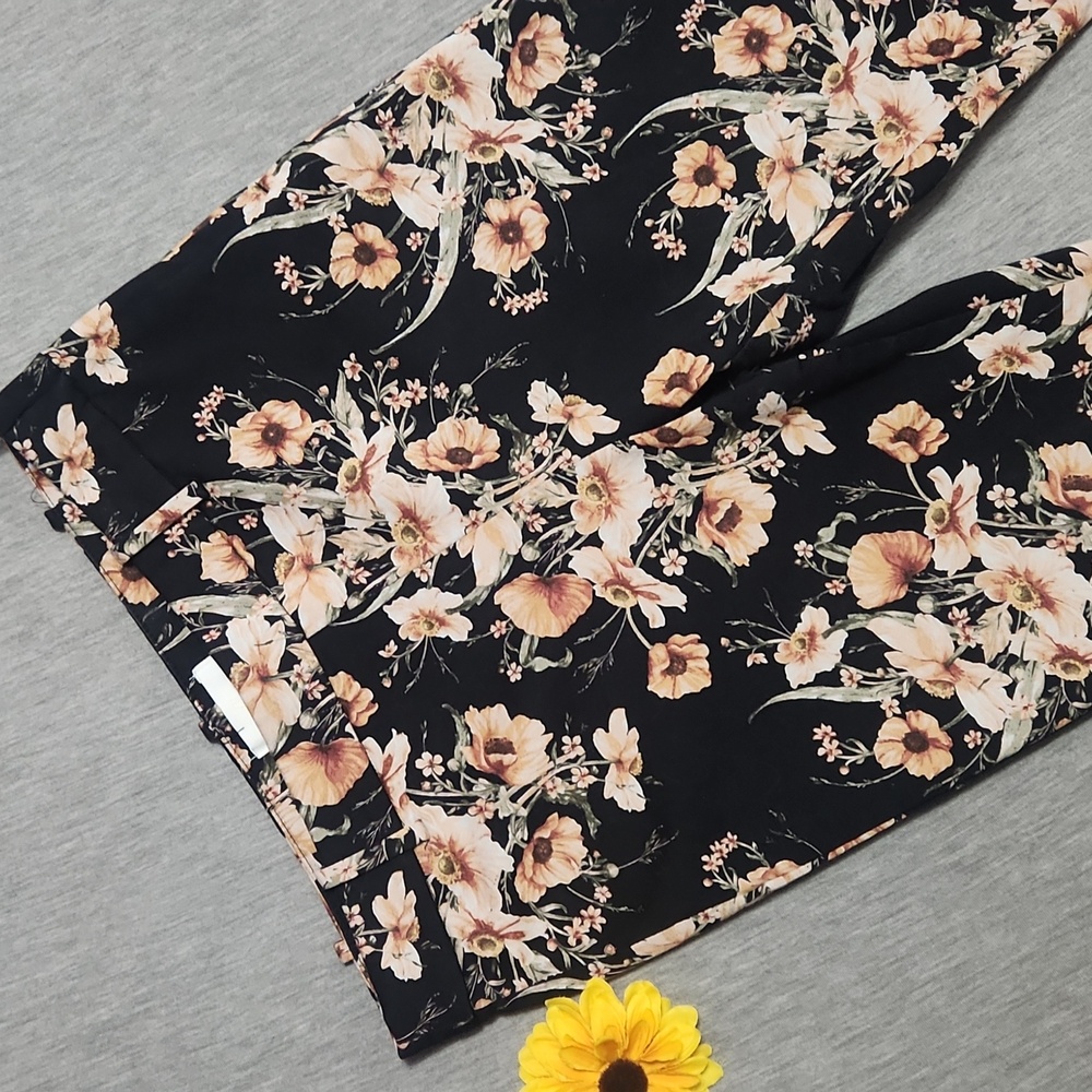 H&M Brand Floral High-Rise Straight-Leg Cigarette Pants Trousers - Picture 3 of 11